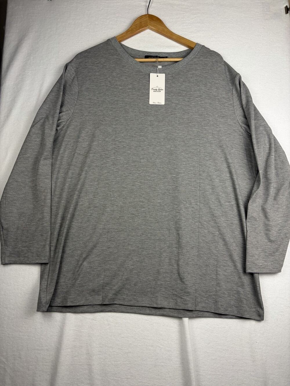 Trendy Queen Womens XL Gray Heather Long Sleeve Crewneck Tunic Top Stretch